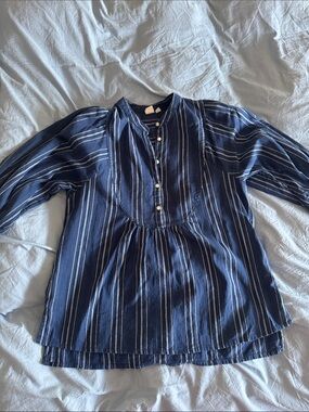 GAP Navy and White Vertical Stripe Button-Up Tunic